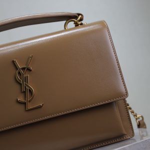 YSL Sunset Handbags 25cm Brown Cowhide