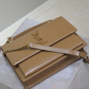 YSL Sunset Handbags 25cm Brown Cowhide