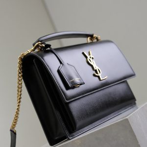 YSL Sunset Handbags 25cm Black Cowhide