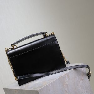 YSL Sunset Handbags 25cm Black Cowhide