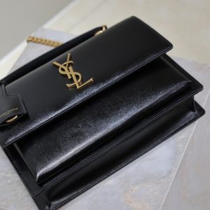 YSL Sunset Handbags 25cm Black Cowhide