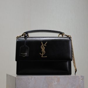 YSL Sunset Handbags 25cm Black Cowhide