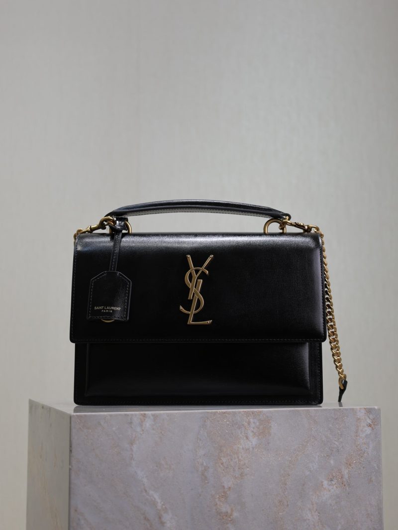 YSL Sunset Handbags 25cm Black Cowhide