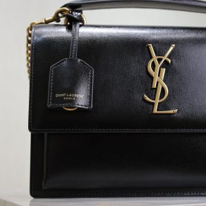 YSL Sunset Handbags 25cm Black Cowhide
