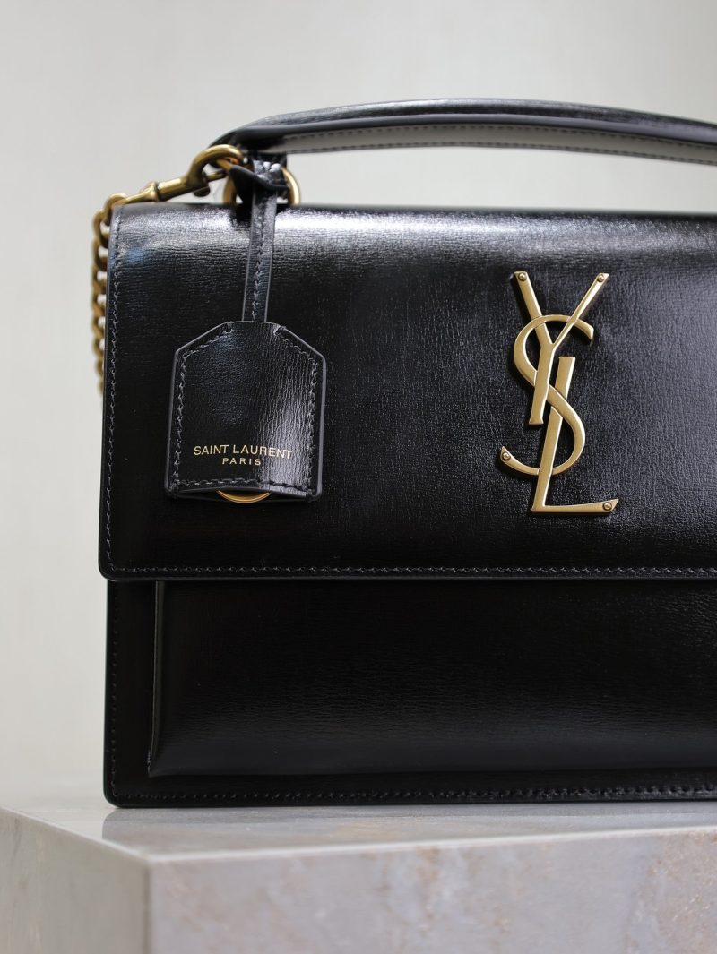 YSL Sunset Handbags 25cm Black Cowhide