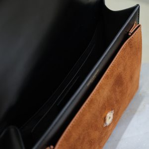 YSL Sunset Handbags 25cm Black Brown Cowhide Suede