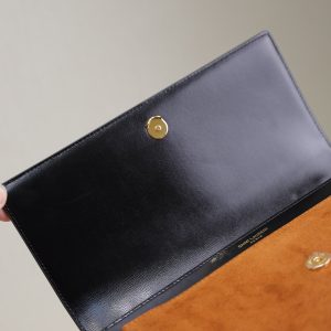 YSL Sunset Handbags 25cm Black Brown Cowhide Suede