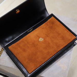 YSL Sunset Handbags 25cm Black Brown Cowhide Suede