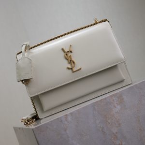YSL Medium Sunset Shoulder Bag 22cm White Cowhide