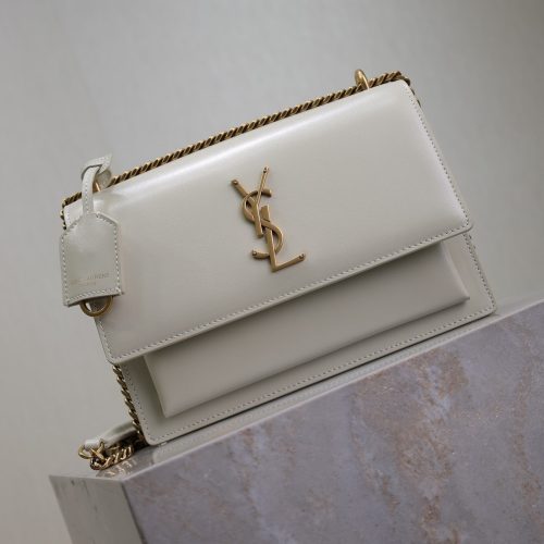YSL Medium Sunset Shoulder Bag 22cm White Cowhide