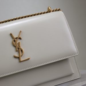 YSL Medium Sunset Shoulder Bag 22cm White Cowhide