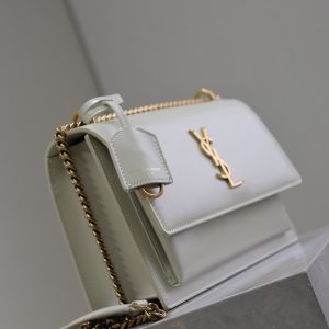YSL Medium Sunset Shoulder Bag 22cm White Cowhide