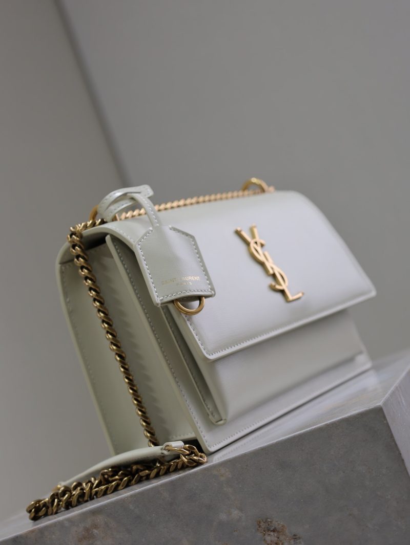 YSL Medium Sunset Shoulder Bag 22cm White Cowhide