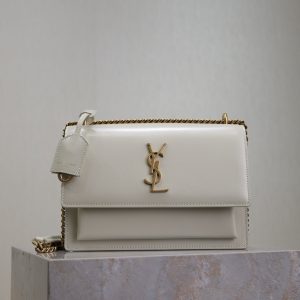 YSL Medium Sunset Shoulder Bag 22cm White Cowhide