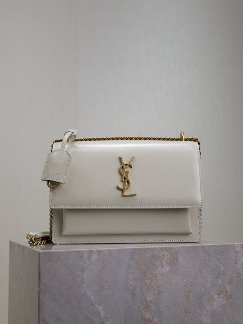 YSL Medium Sunset Shoulder Bag 22cm White Cowhide