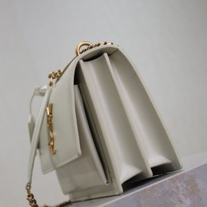 YSL Medium Sunset Shoulder Bag 22cm White Cowhide