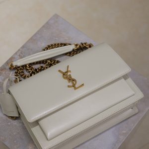 YSL Medium Sunset Shoulder Bag 22cm White Cowhide