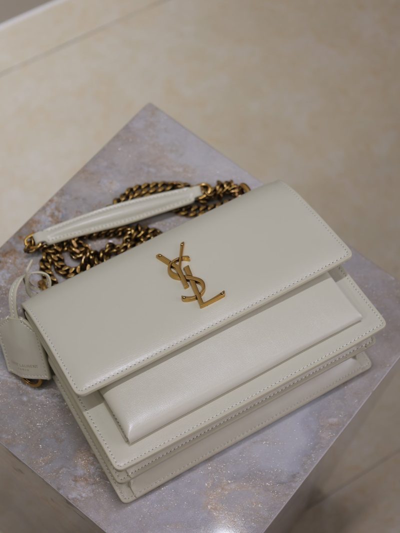 YSL Medium Sunset Shoulder Bag 22cm White Cowhide