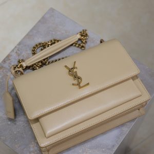 YSL Medium Sunset Shoulder Bag 22cm Beige Cowhide GHW