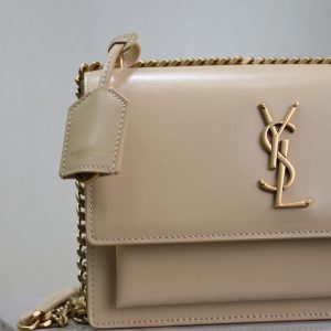 YSL Medium Sunset Shoulder Bag 22cm Beige Cowhide GHW