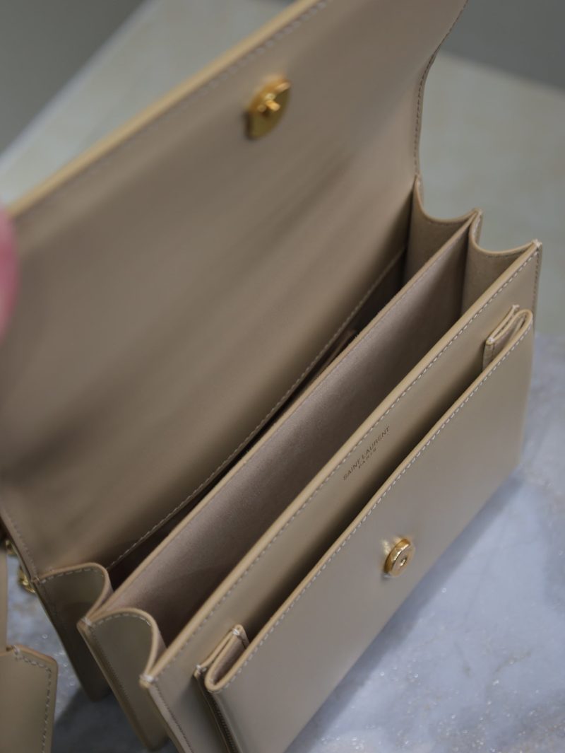 YSL Medium Sunset Shoulder Bag 22cm Beige Cowhide GHW