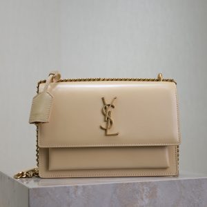 YSL Medium Sunset Shoulder Bag 22cm Beige Cowhide GHW