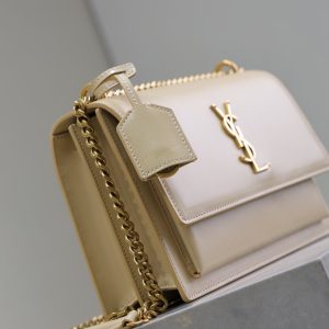YSL Medium Sunset Shoulder Bag 22cm Beige Cowhide GHW