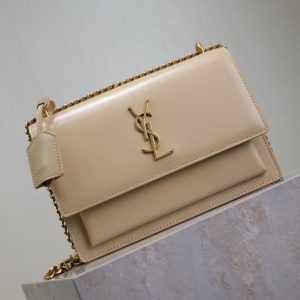 YSL Medium Sunset Shoulder Bag 22cm Beige Cowhide GHW