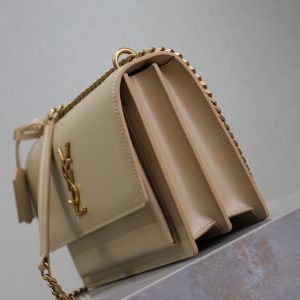 YSL Medium Sunset Shoulder Bag 22cm Beige Cowhide GHW