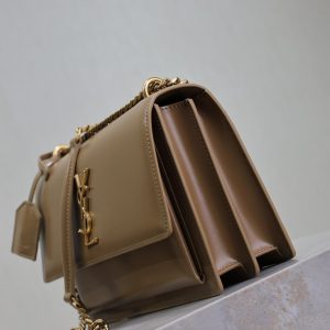 YSL Medium Sunset Shoulder Bag 22cm Brown Cowhide GHW