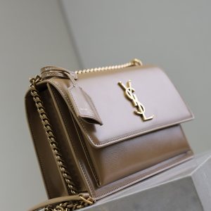YSL Medium Sunset Shoulder Bag 22cm Brown Cowhide GHW