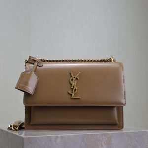 YSL Medium Sunset Shoulder Bag 22cm Brown Cowhide GHW