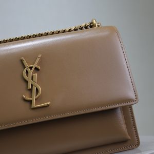 YSL Medium Sunset Shoulder Bag 22cm Brown Cowhide GHW