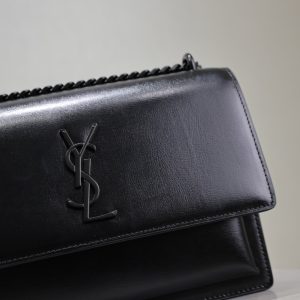 YSL Medium Sunset Shoulder Bag 22cm Black Cowhide Black HW
