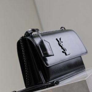 YSL Medium Sunset Shoulder Bag 22cm Black Cowhide Black HW
