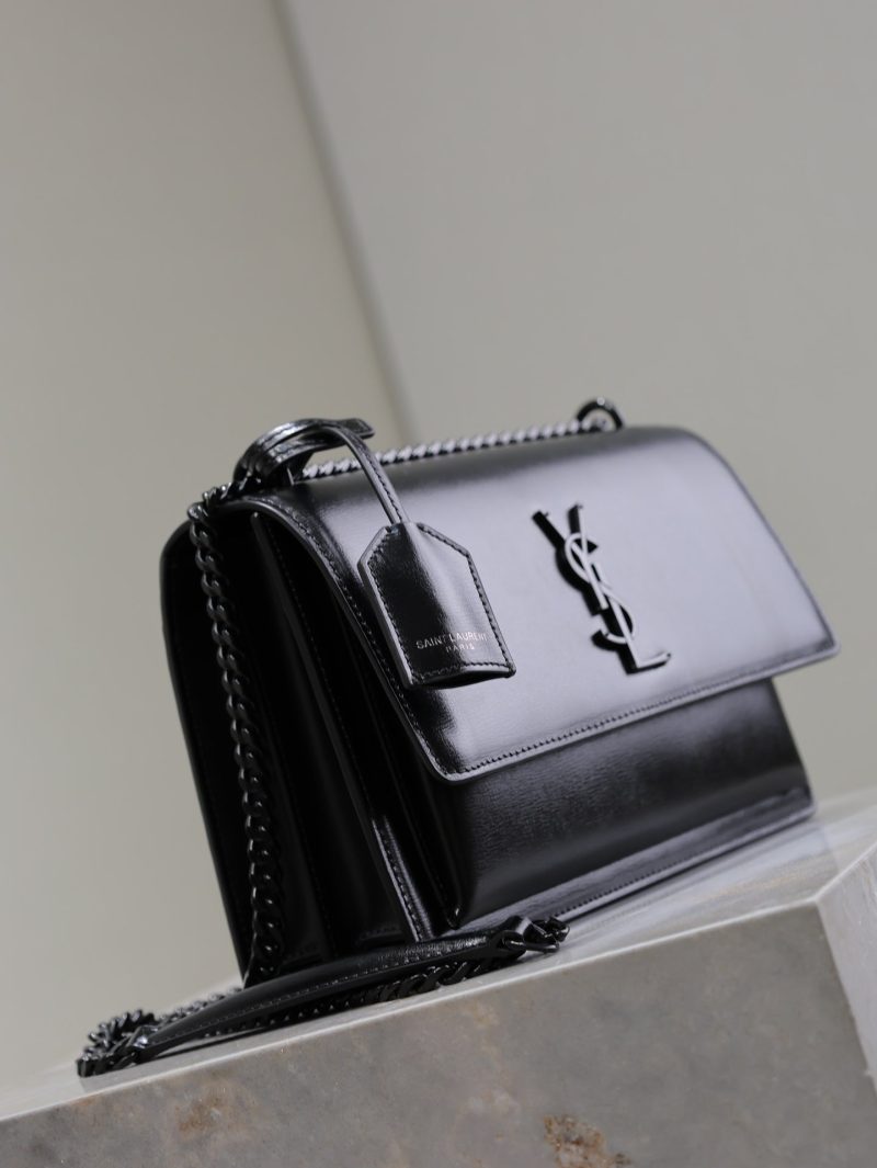 YSL Medium Sunset Shoulder Bag 22cm Black Cowhide Black HW