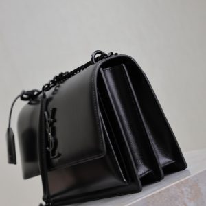 YSL Medium Sunset Shoulder Bag 22cm Black Cowhide Black HW
