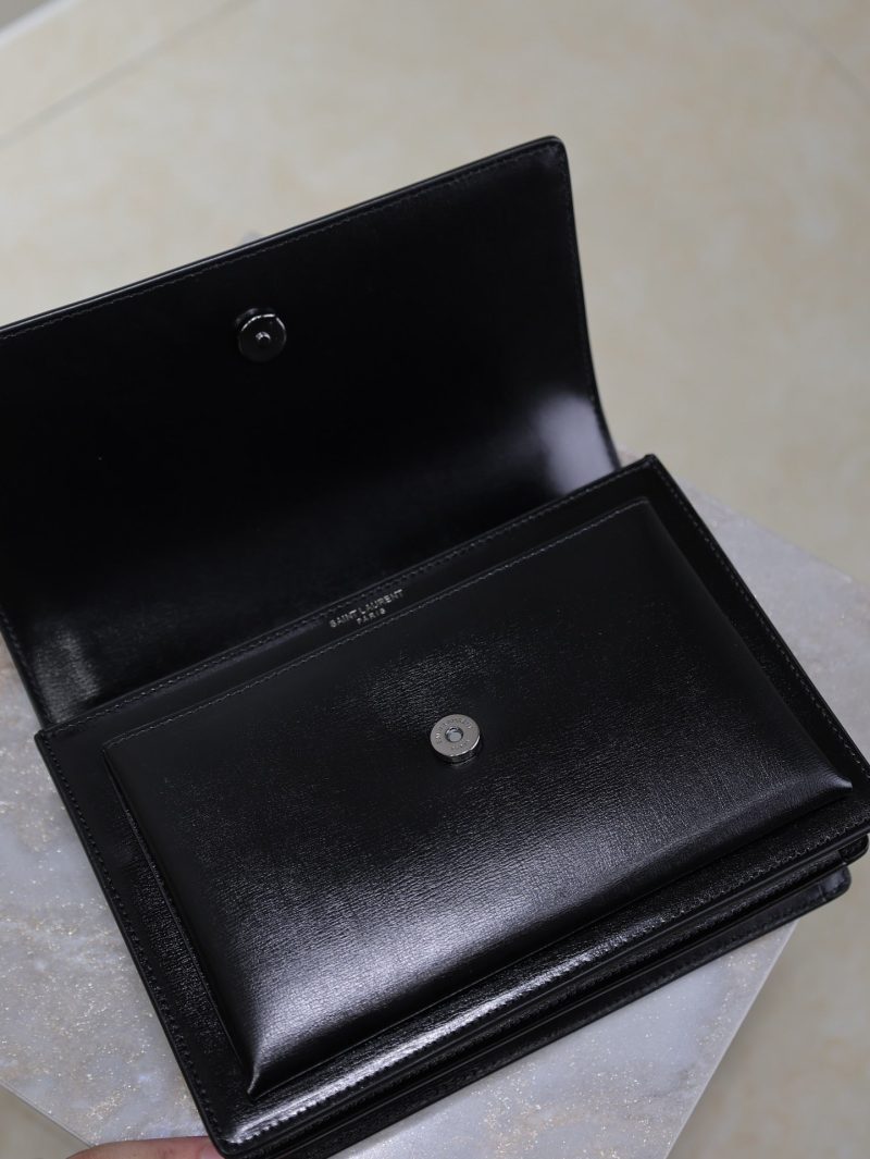 YSL Medium Sunset Shoulder Bag 22cm Black Cowhide Black HW