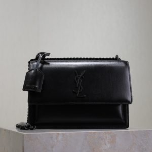 YSL Medium Sunset Shoulder Bag 22cm Black Cowhide Black HW