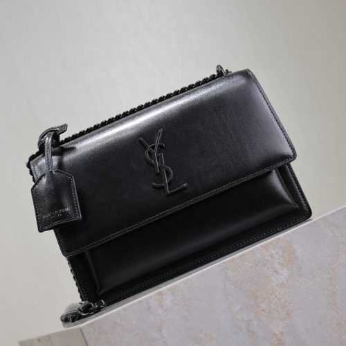 YSL Medium Sunset Shoulder Bag 22cm Black Cowhide Black HW