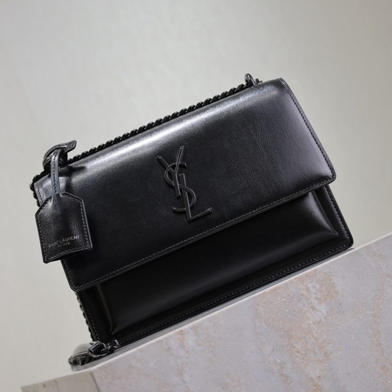YSL Medium Sunset Shoulder Bag 22cm Black Cowhide Black HW