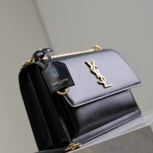 YSL Medium Sunset Shoulder Bag 22cm Black Cowhide GHW