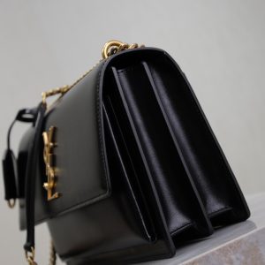 YSL Medium Sunset Shoulder Bag 22cm Black Cowhide GHW