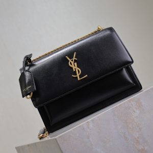 YSL Medium Sunset Shoulder Bag 22cm Black Cowhide GHW