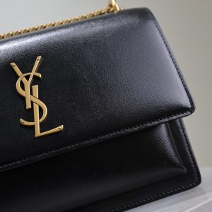 YSL Medium Sunset Shoulder Bag 22cm Black Cowhide GHW