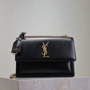 YSL Medium Sunset Shoulder Bag 22cm Black Cowhide GHW
