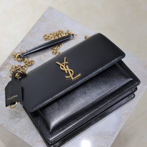 YSL Medium Sunset Shoulder Bag 22cm Black Cowhide GHW