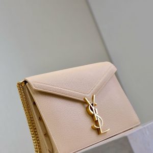 CASSANDRA CHAIN BAG 22 IN APRICOT CAVIAR PATTERN CALFSKIN GOLD HARDWARE