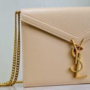 CASSANDRA CHAIN BAG 22 IN APRICOT CAVIAR PATTERN CALFSKIN GOLD HARDWARE