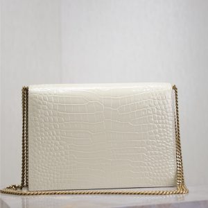 CASSANDRA CHAIN BAG 22 IN WHITE CROCODILE PATTERN CALFSKIN GOLD HARDWARE